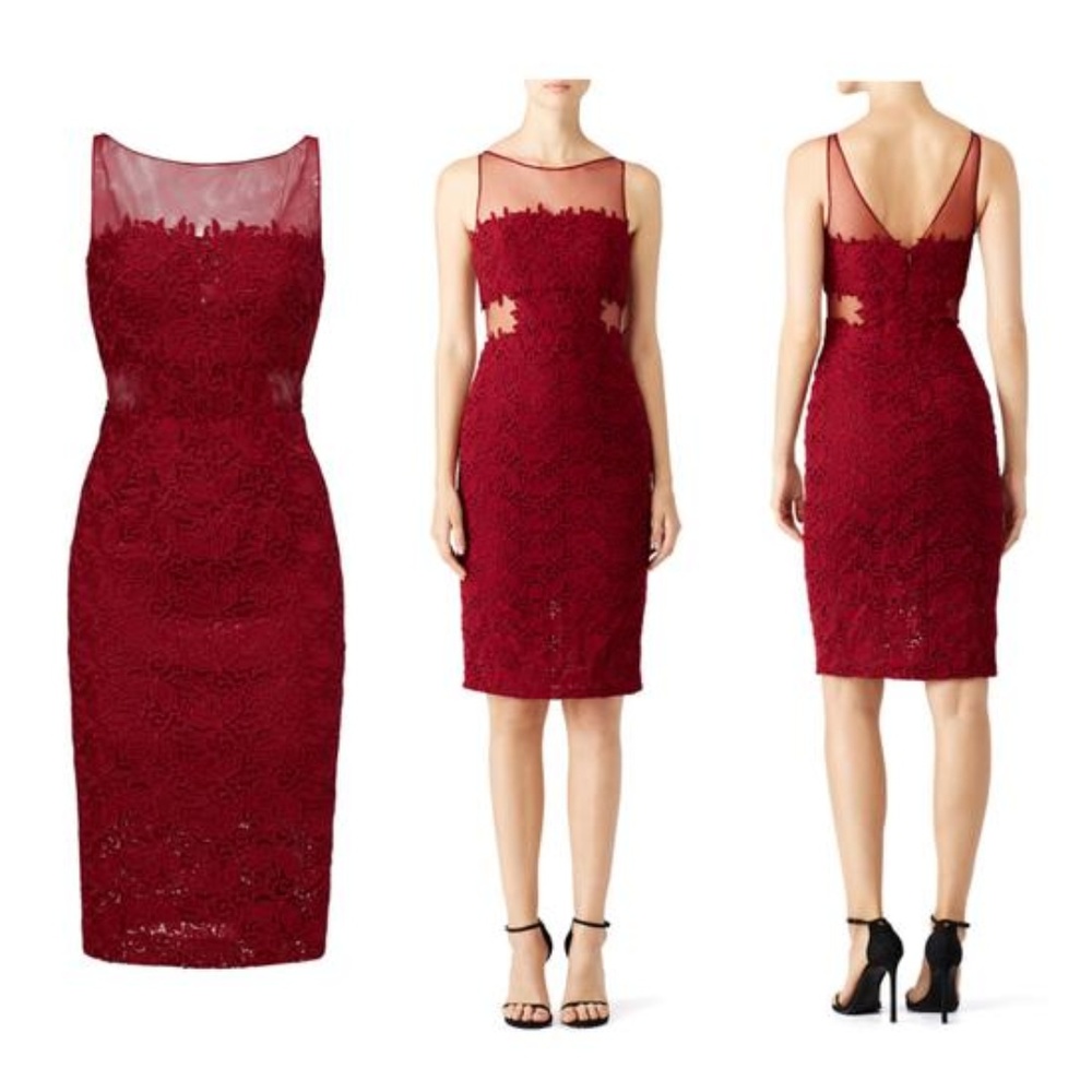 ML Monique Lhuillier Red Romantic Illusion Dress - Picture 2 of 2